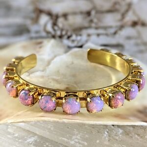 Pink Fire Opal In Gold Plated Cuff Bracelet
